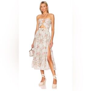 V. Chapman Strapless Pink Floral Cutout Midi Dress